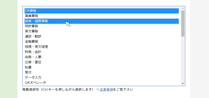 2つ目以降を選択する際、Ctrlキーを押しながら選択リストをクリックします